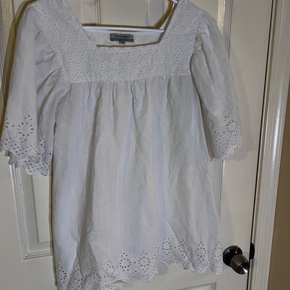 Cost Plus World Market White Eyelet Blouse 100% Cotton